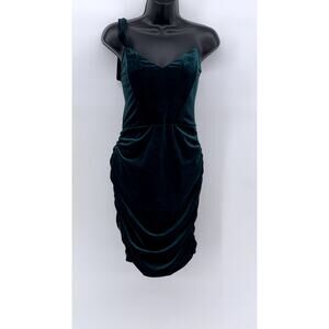 PARTHEA Women's Dark Green Velour One-Sleeve V-Neck Mini Dress SZ M